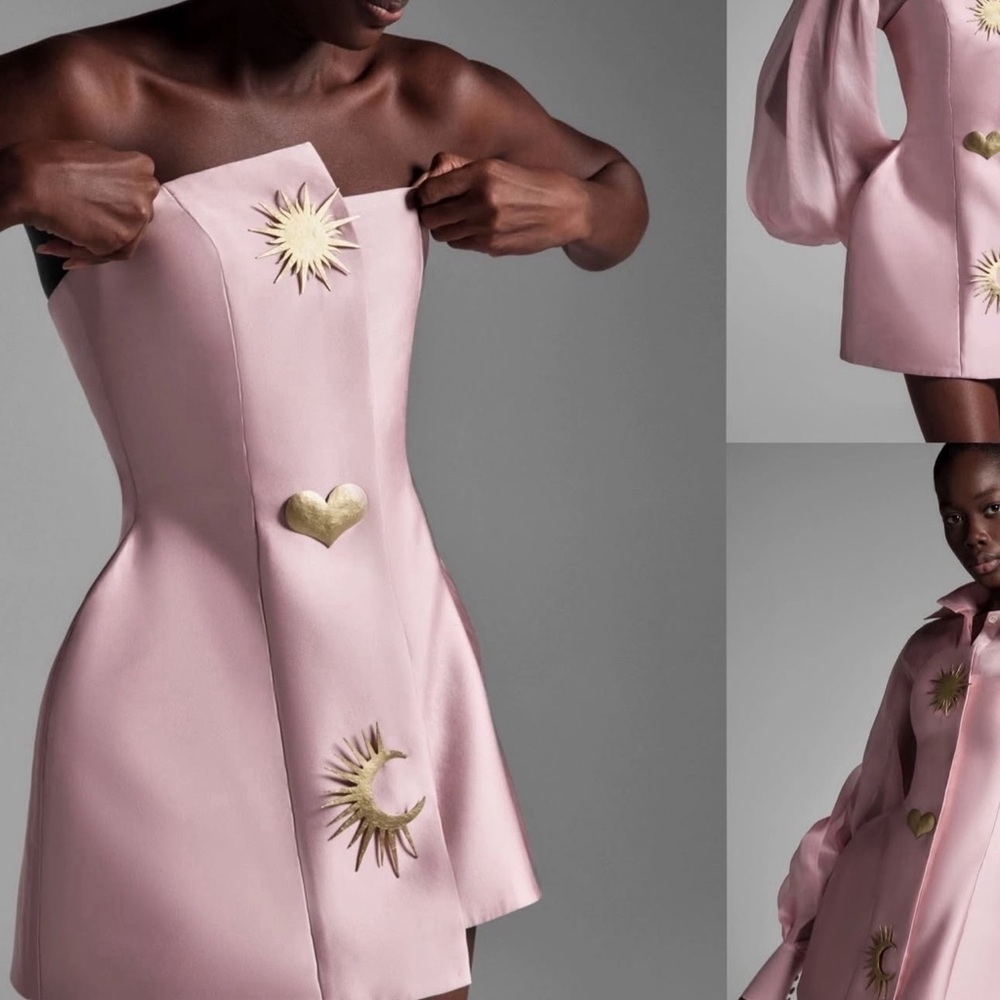 Elegant Pink Dress with Gold Accents